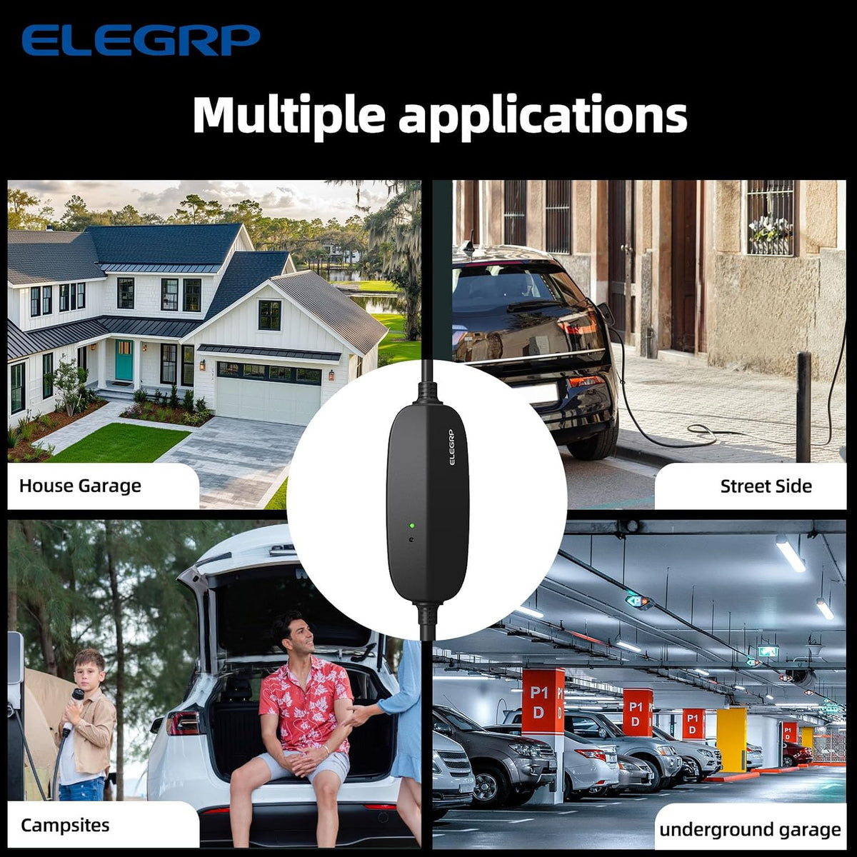 ELEGRP Level 1/2 EV Charger, 16 Amp, Portable J1772 Charger, 25FT Cable, NEMA...