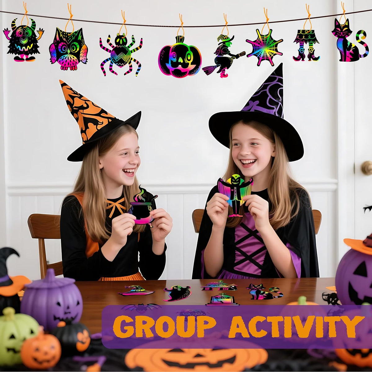 JOYIN 120 Pcs Halloween Rainbow Scratch Art Crafts for Kid, Halloween Party F...