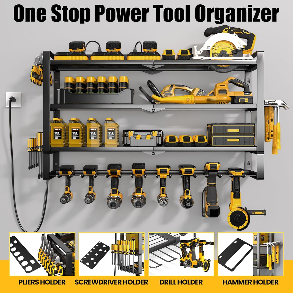 MOOMSINE Large Power Tool Organizer Wall Mount with Charging Station for Gara...