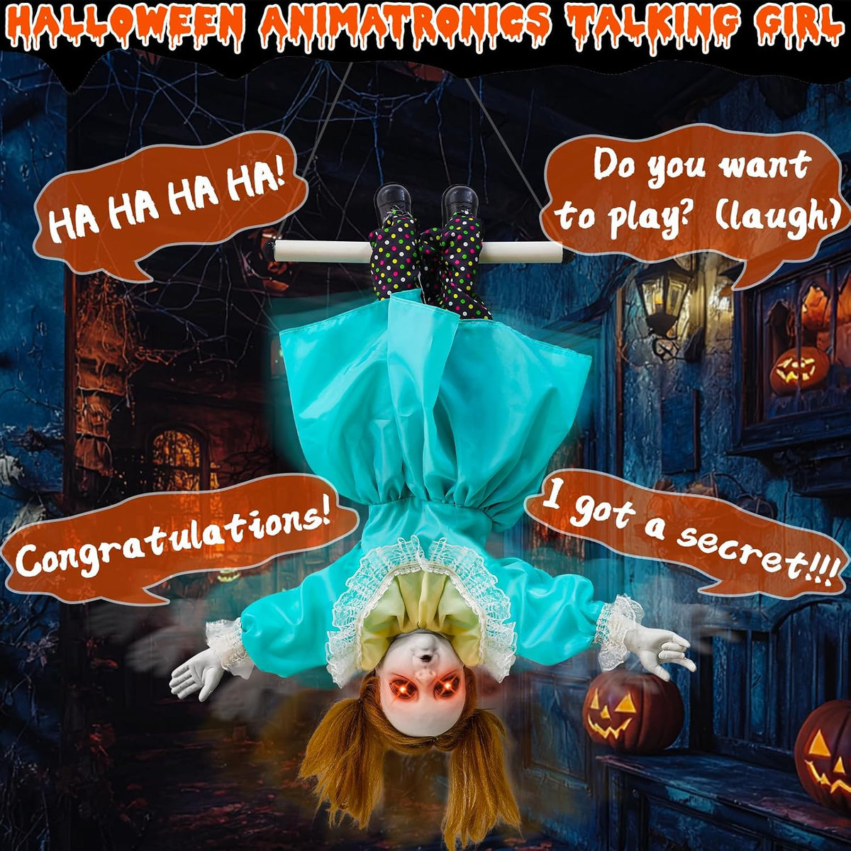 30'' Scary Halloween Animatronic Decorations Outdoor Hanging Swinging...