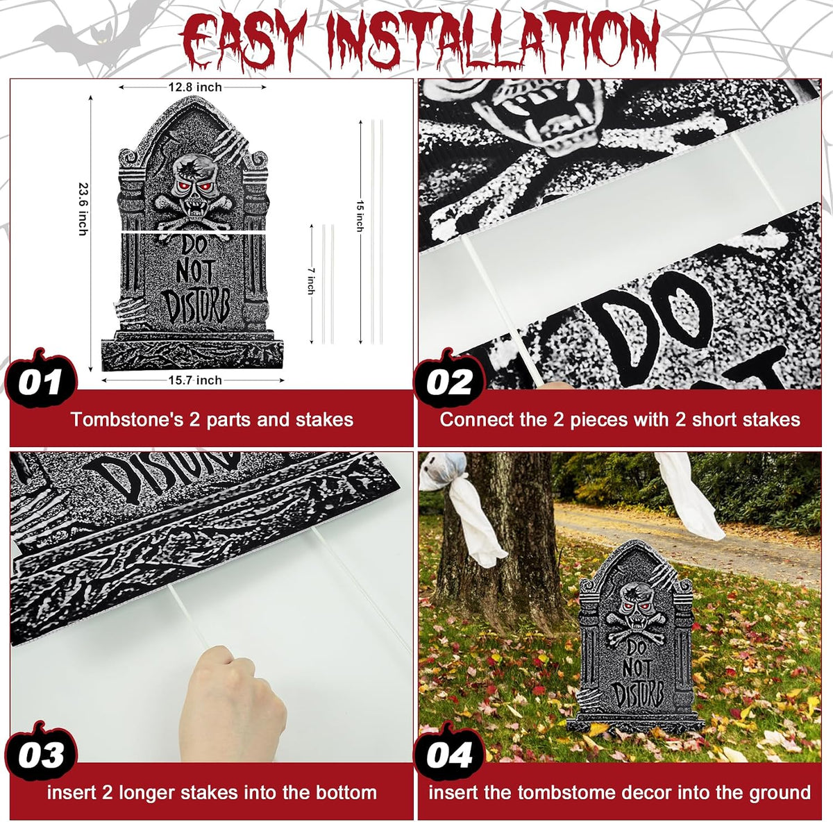 24" Extra Large Tombstones for Graveyard Halloween Decorations Outdoor 6pcs
