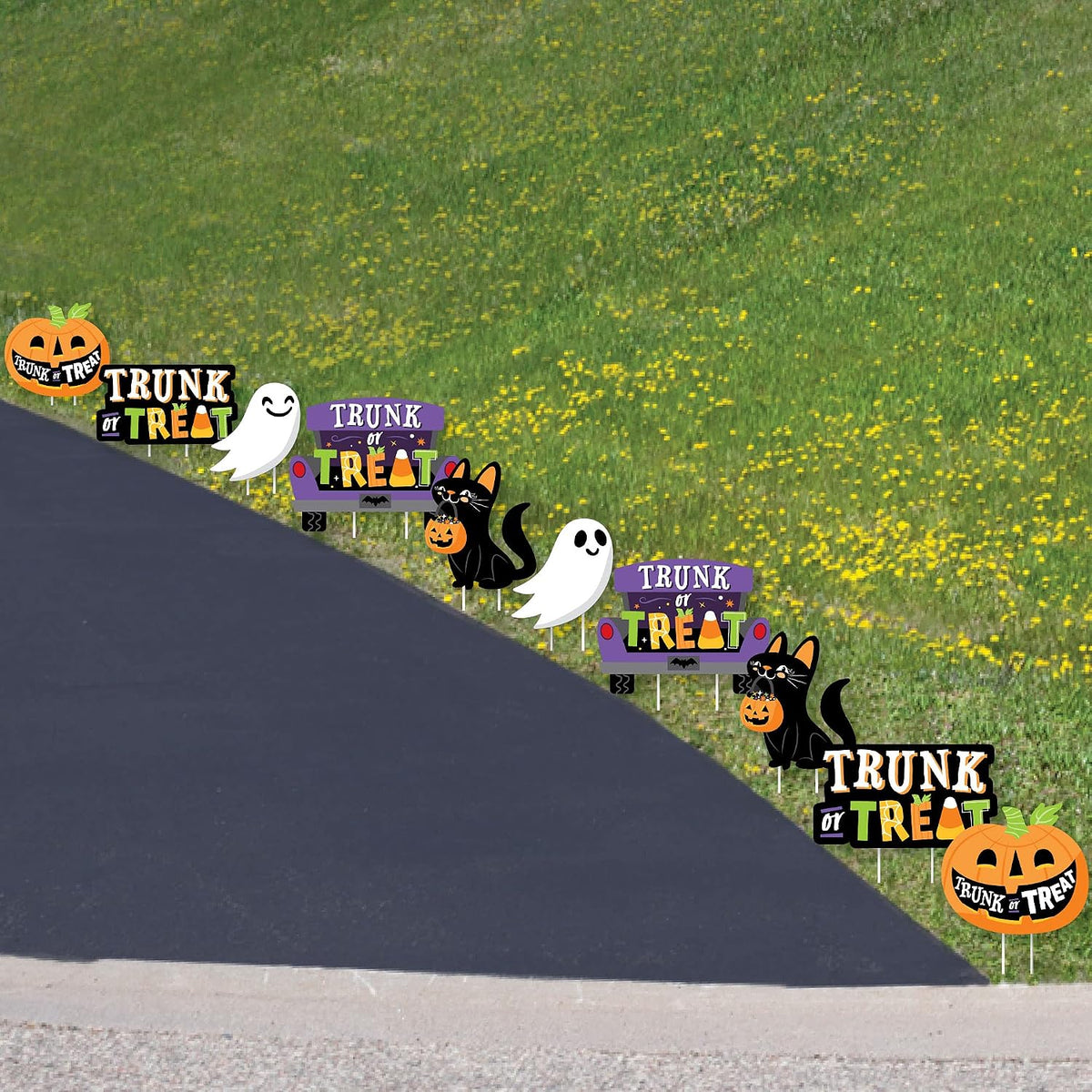 Big Dot of Happiness Trunk or Treat - Cat Pumpkin Trunk Lawn Decorations - Ou...