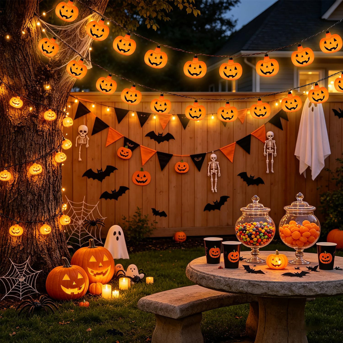 12Ft Halloween String Lights Plug in with 20 LED Pumpkin Lantern Lights, Nove...