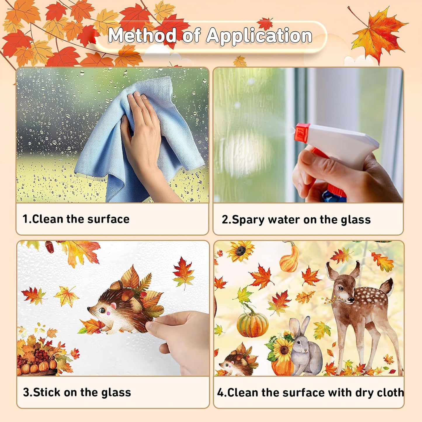 Fall Woodland Animals Window Clings, 9 Sheets 68 Pcs | Autumn Window Stickers Squirrel Fox Rabbit Decals for Fall Harvest Home Party Window Decorations