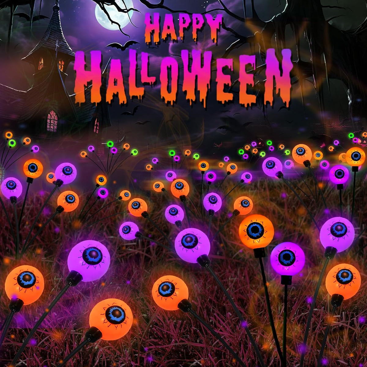 6 Pack Solar Halloween Decorations Outdoor 36 LED Solar Eyeball Lights