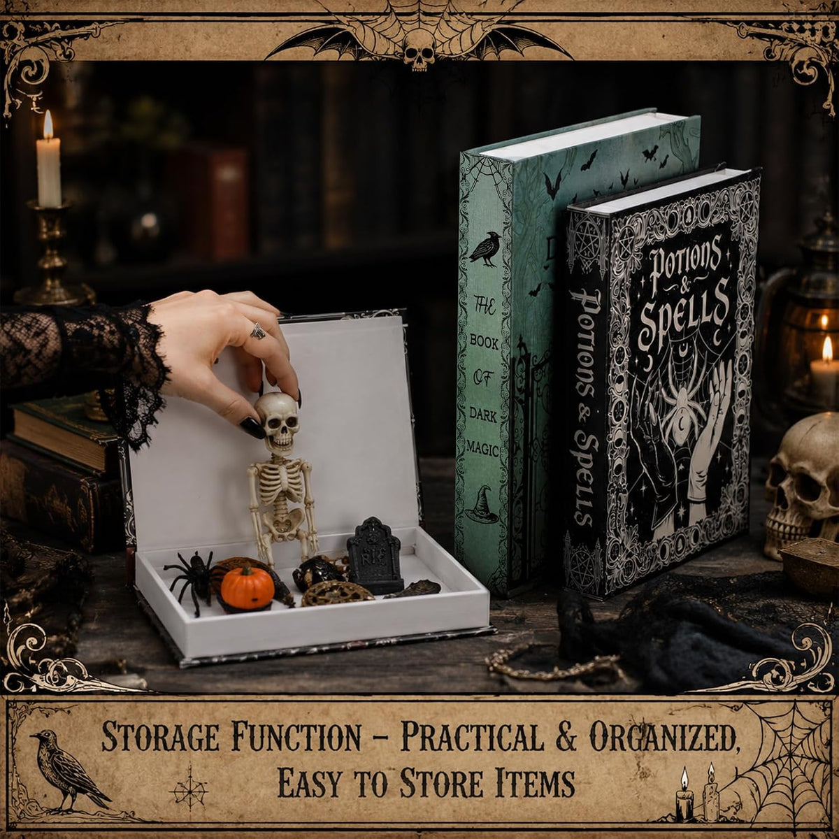 3 Pcs Halloween Decorative Book Boxes, Gothic Spellbook Faux Book