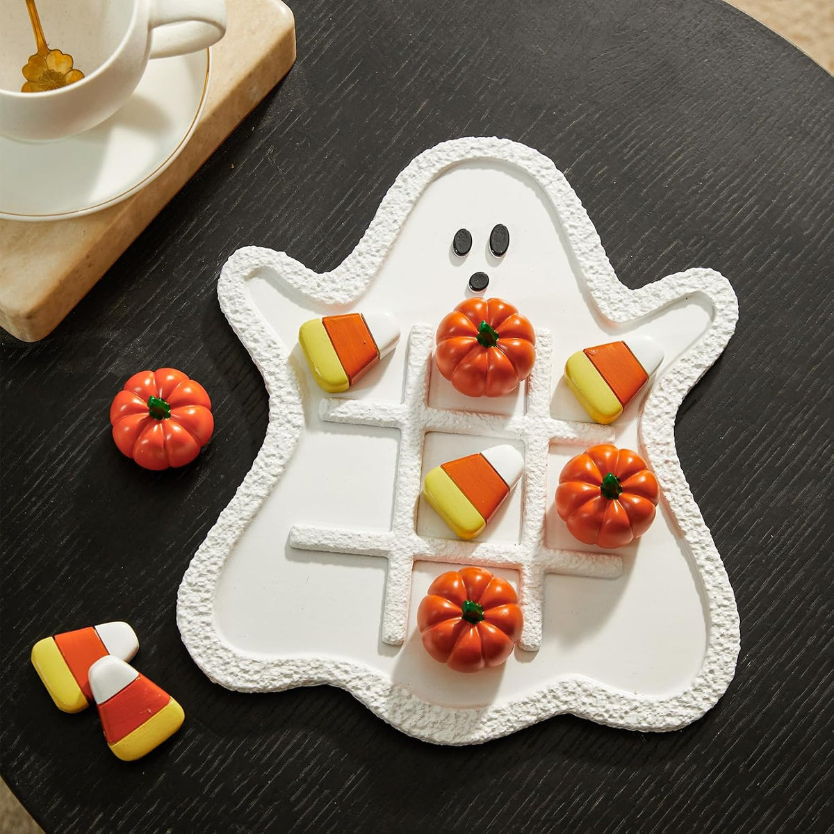 WDS WONDROUS Halloween Tic Tac Toe with Pumpkins, Fall Coffee Table Decor