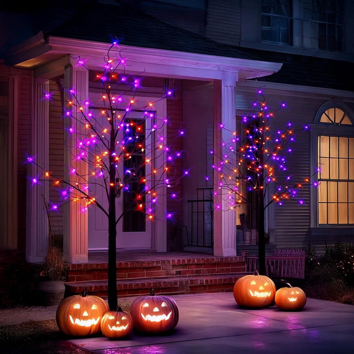 TW SHINE 2 Pack 6FT Halloween Lighted Black Birch Tree, Total 288 LED Purple ...