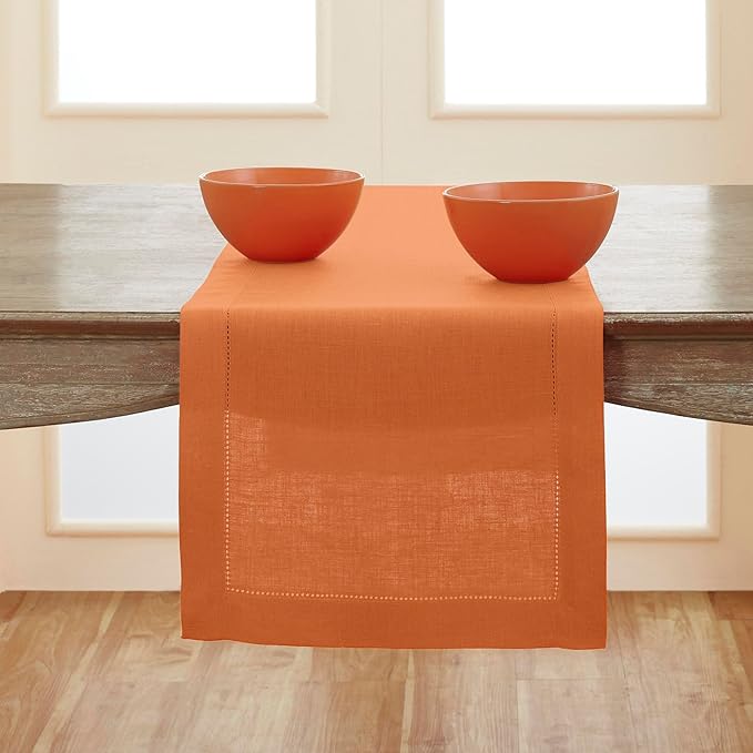 Solino Home Linen Pumpkin Table Runner 90 Inches Long - 100% Pure Linen Hemst...