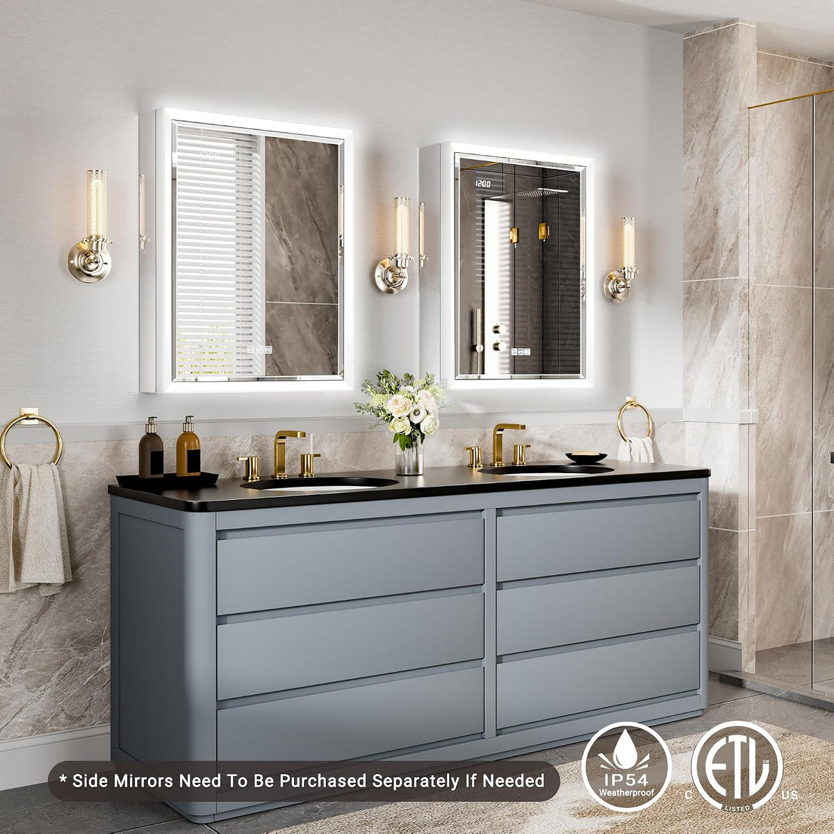 Side Mirrored Kits, 4'' W x 26'' H Decorative Side Mirrors Set of 2 for 26-Inch-Height Beveled Lighted Mirror Cabinet Surface-Mounting-Use Only (for Model-Anglora)