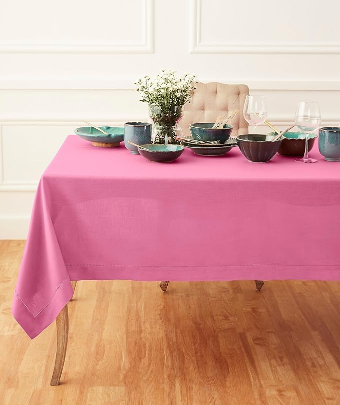 Solino Home Linen Tablecloth for Rectangle Tables 60 x 120 Inch - Classic Hem...