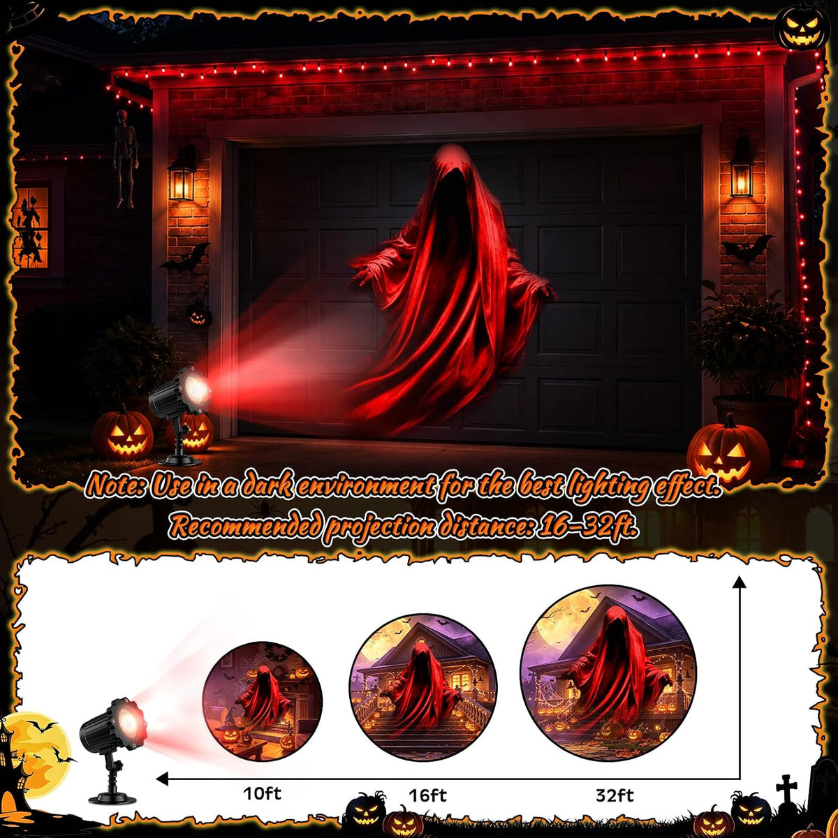 Halloween Projector Light Outdoor 2026 Upgraded Clear Ghost Light