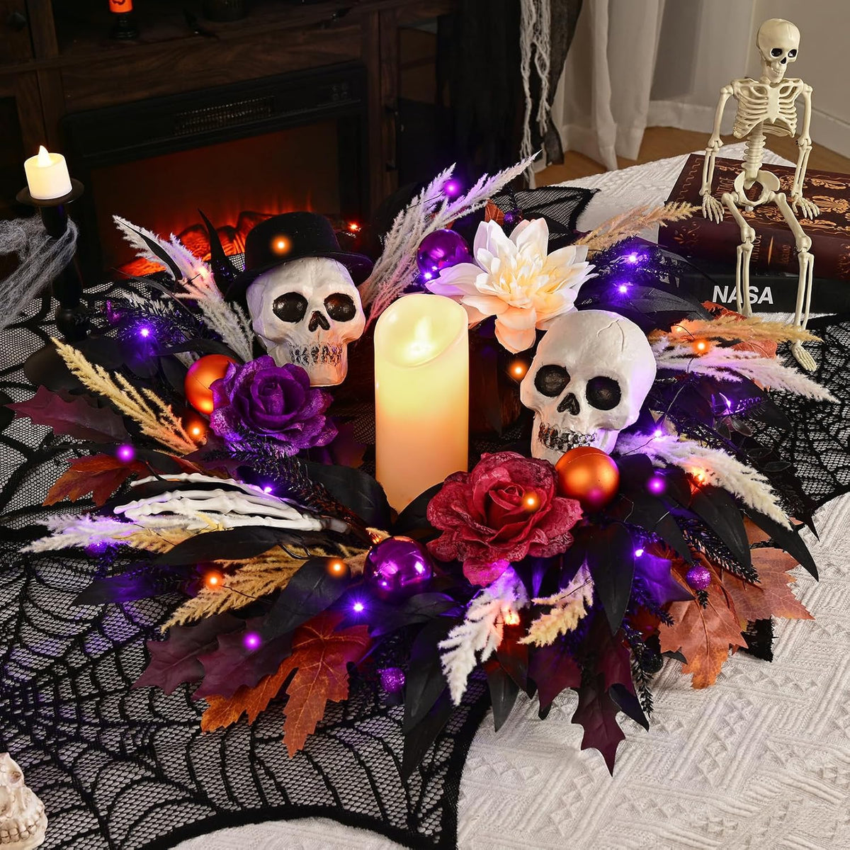 Waipfaru 2Pcs 24 Inch Halloween Wreath for Front Door Halloween Door Wreath