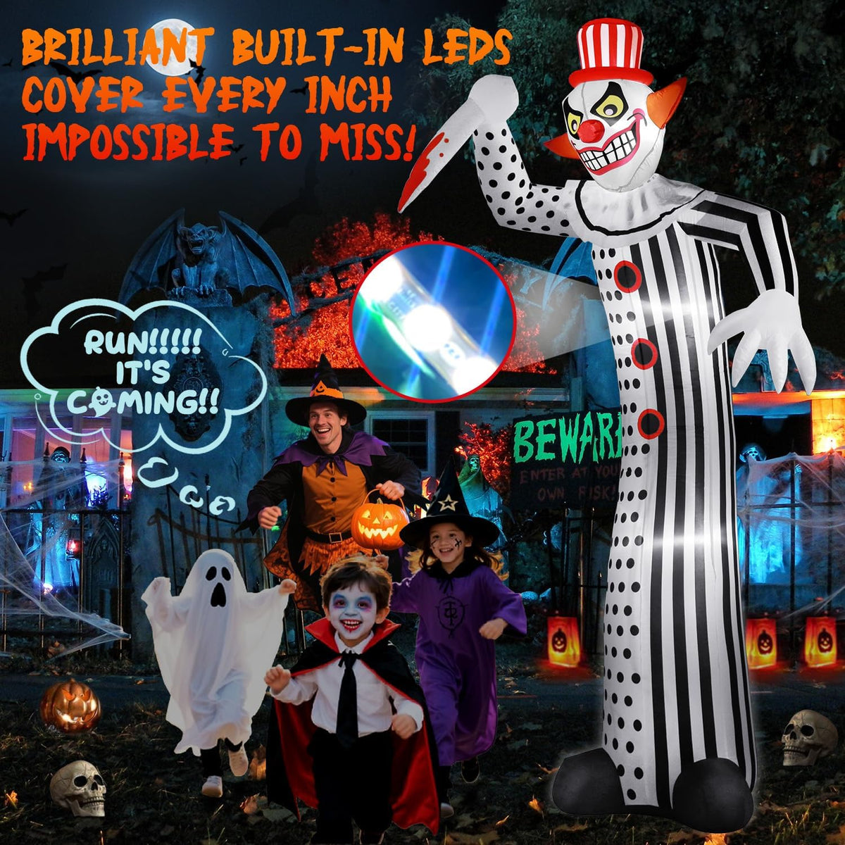 zukakii 12Ft Giant Halloween Inflatables Creepy Clown, Huge Halloween Decorat...