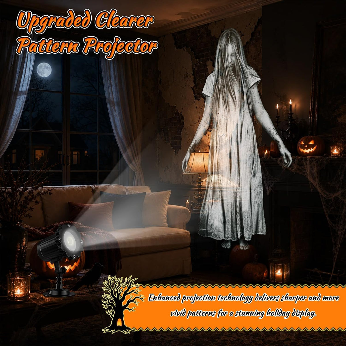 Halloween Decoration Outdoor 3D White Ghost Projector Light