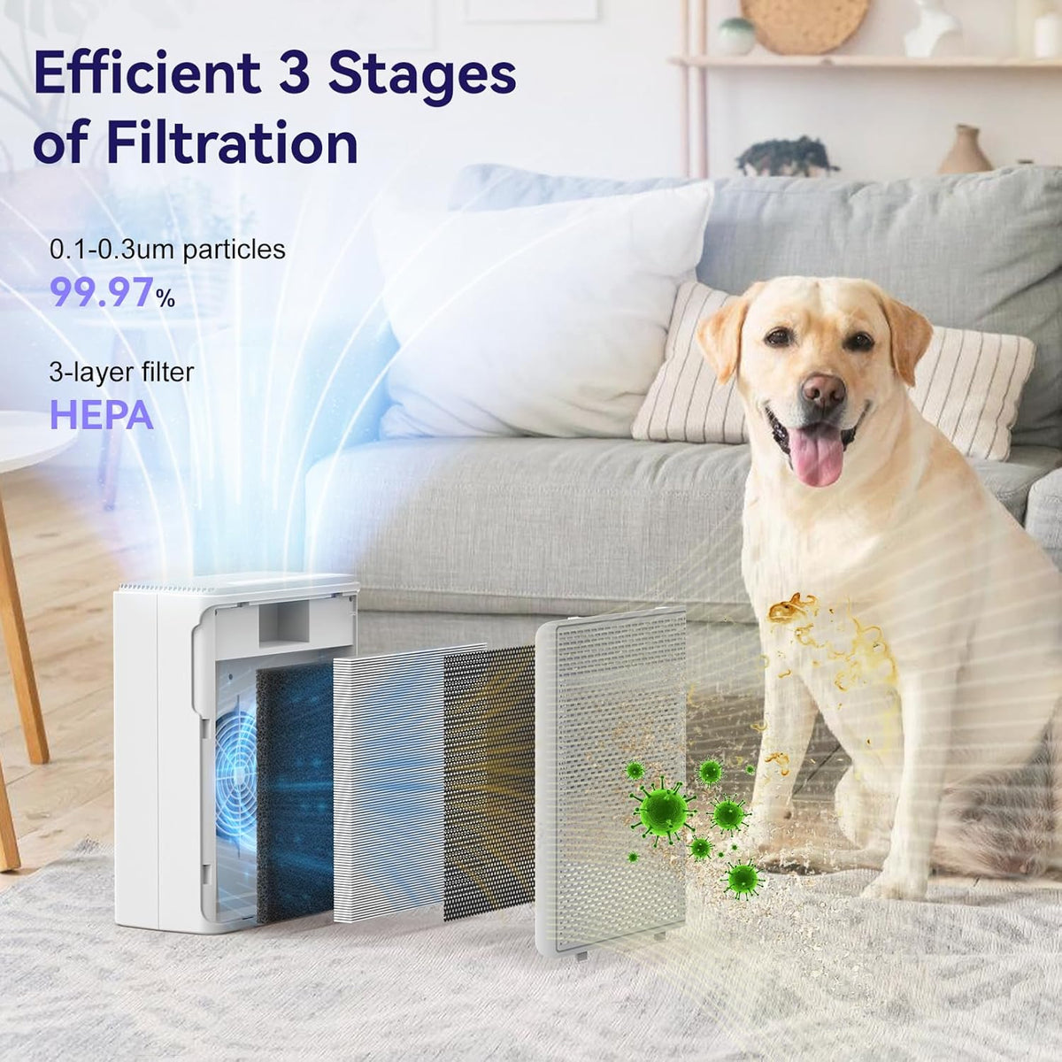 YARIKI Air Purifiers for Home Pets Covers Up to 1500 Sq Ft,H13 Hepa Filter wi...