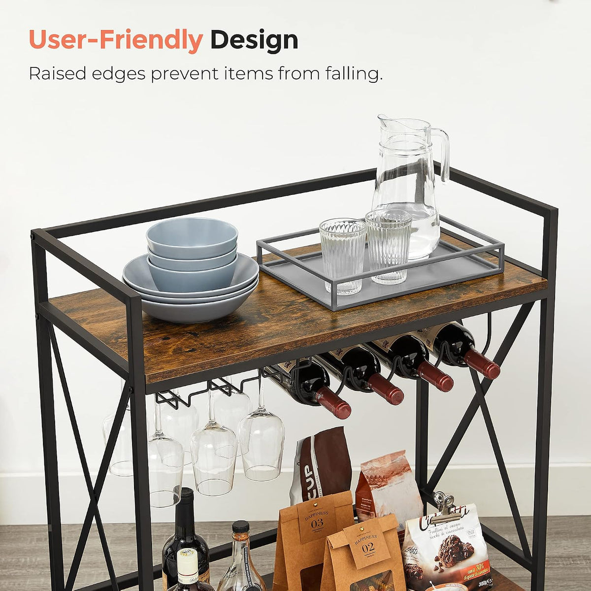 VASAGLE Bar Cart, Serving Cart with Casters, 31.5 x 15 x 35.4 Inches