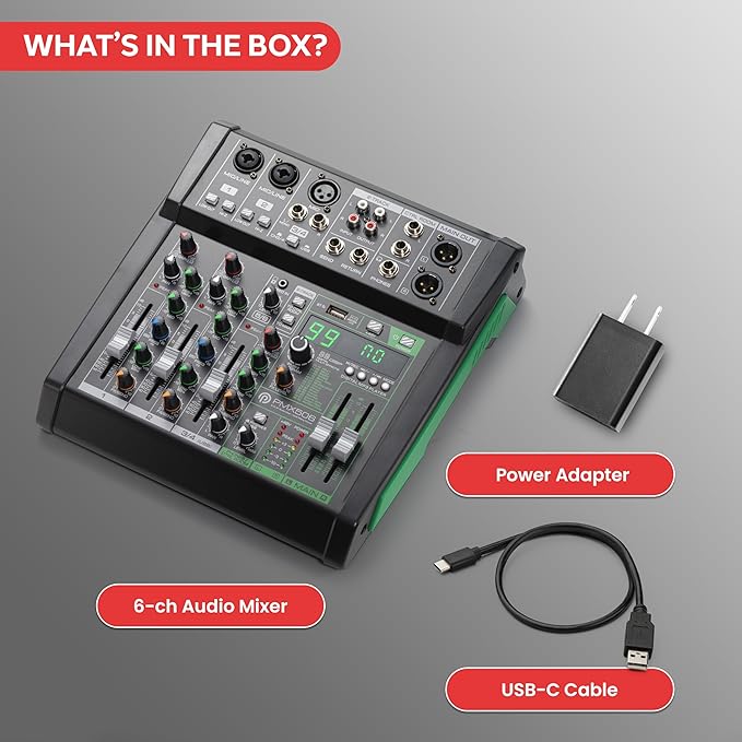 Pyle 6-Channel Audio Mixer, USB Interface, MP3 Compatible, XLR Inputs and LED - Image 7