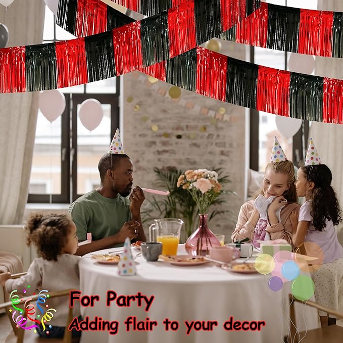 4 Pack 10 Feet Black Red Parade Floats Foil Fringe Garland Metallic Tinsel St...