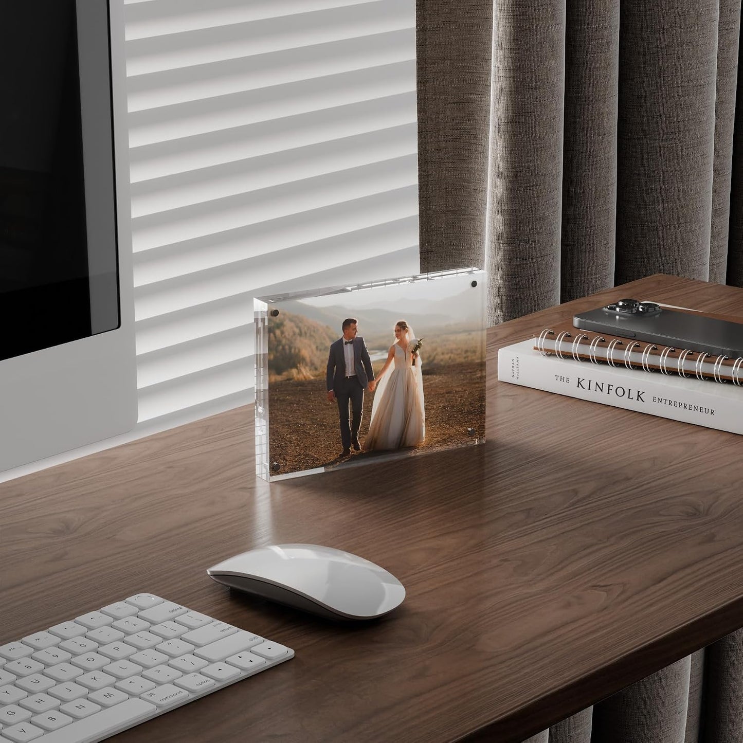 ATZYmolin 3 Pack 5x7 Acrylic Picture Frame, Magnetic Double Sided | 20mm Thick Frameless Clear Transparent Photo Frame, Self Standing for Desktop Tabletop, with Microfiber Cloth