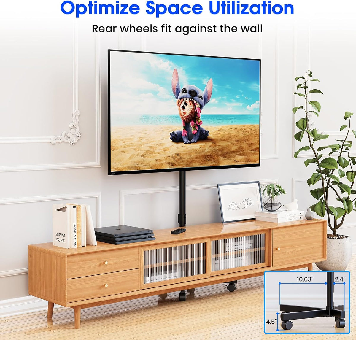 Rolling TV Stand, Mobile TV Stand for 23-60 Inch LCD LED TVs, Black
