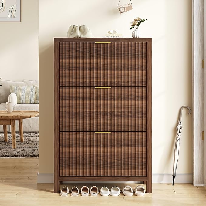 Shoe Cabinet Storage for Entryway, Fluted Shoe Cabinet - Image 9