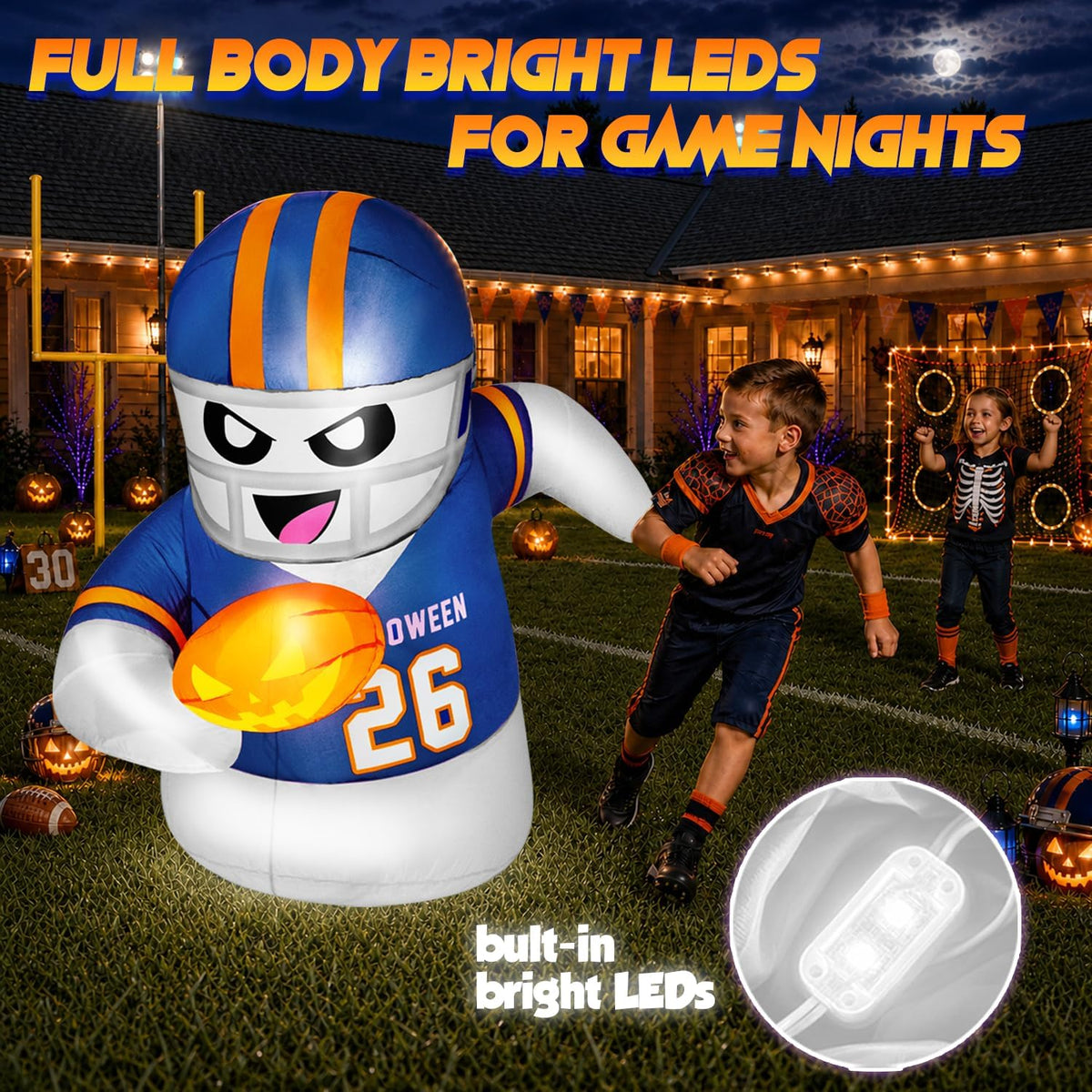 5FT Halloween Inflatables Decorations Outdoor Football Player Ghost Built-in ...