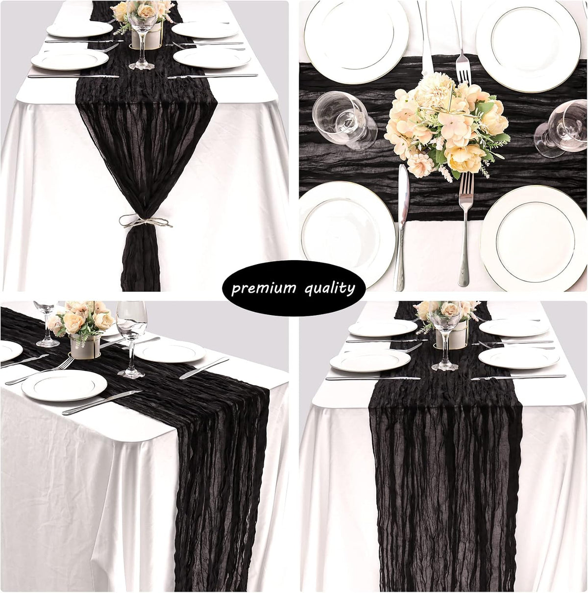 35x120 Inch Black Cheesecloth Table Runner Halloween Gothic Wedding Decor