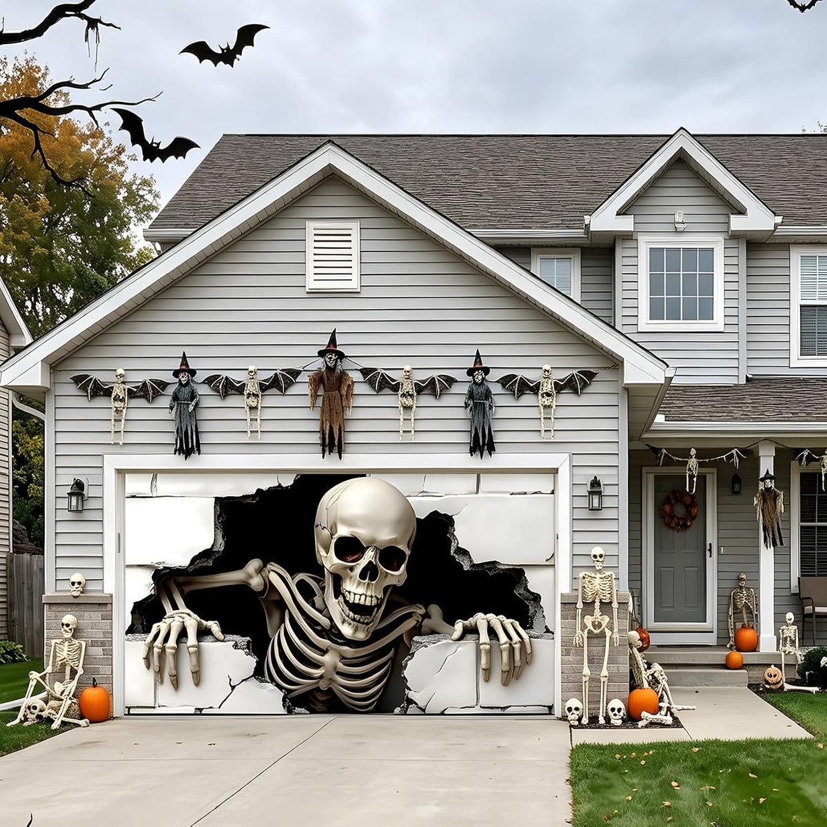 7 x 16 ft Halloween Garage Door Cover Halloween Decorations Outdoor Hanging B...