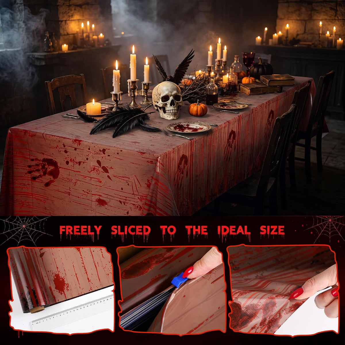 Kochorie 100 Ft x 54 Inch Halloween Bloody Party Tablecloth Roll with Cutter ...