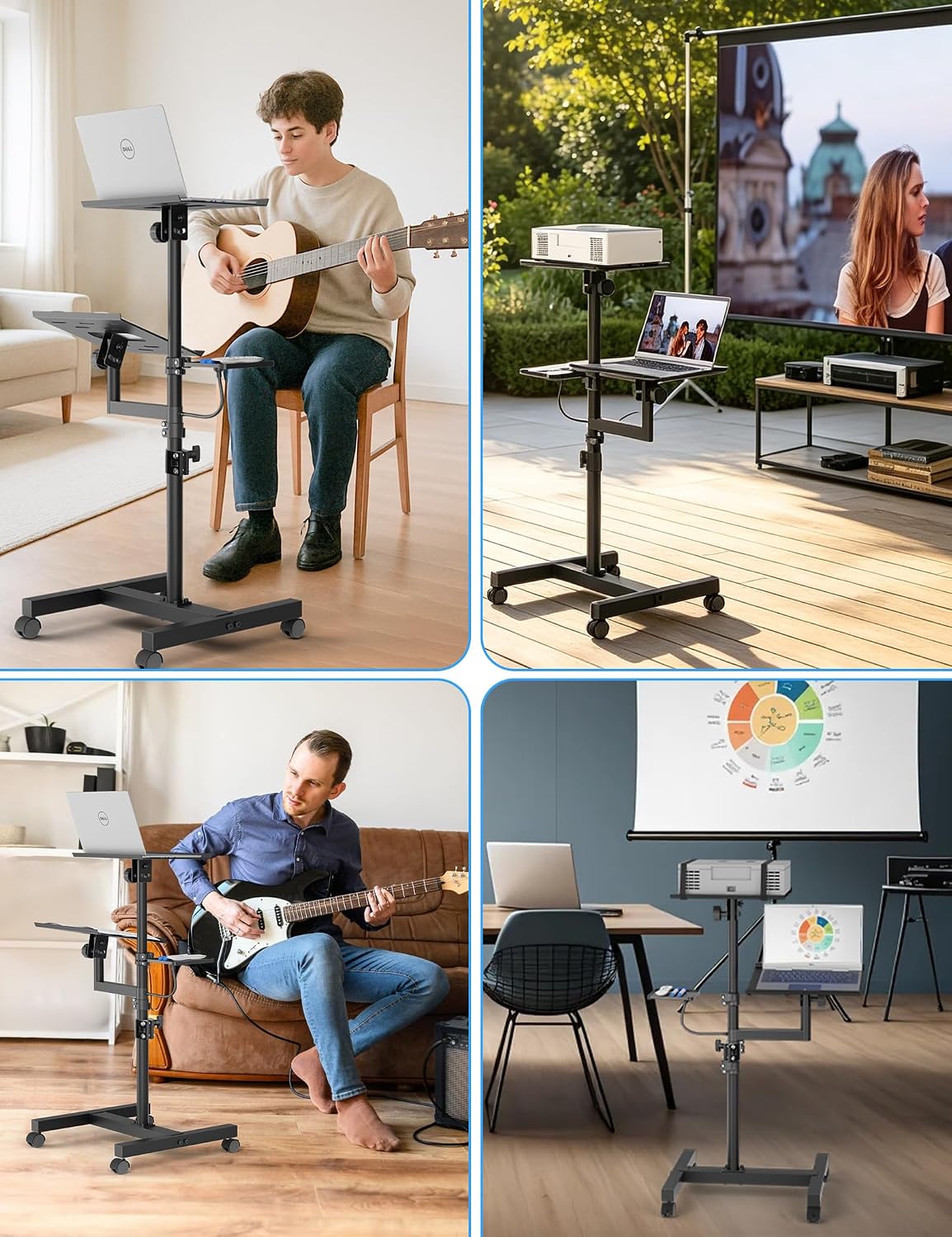 Projector Stand, 2-Shelf Laptop Tripod Stand with Adjustable Height