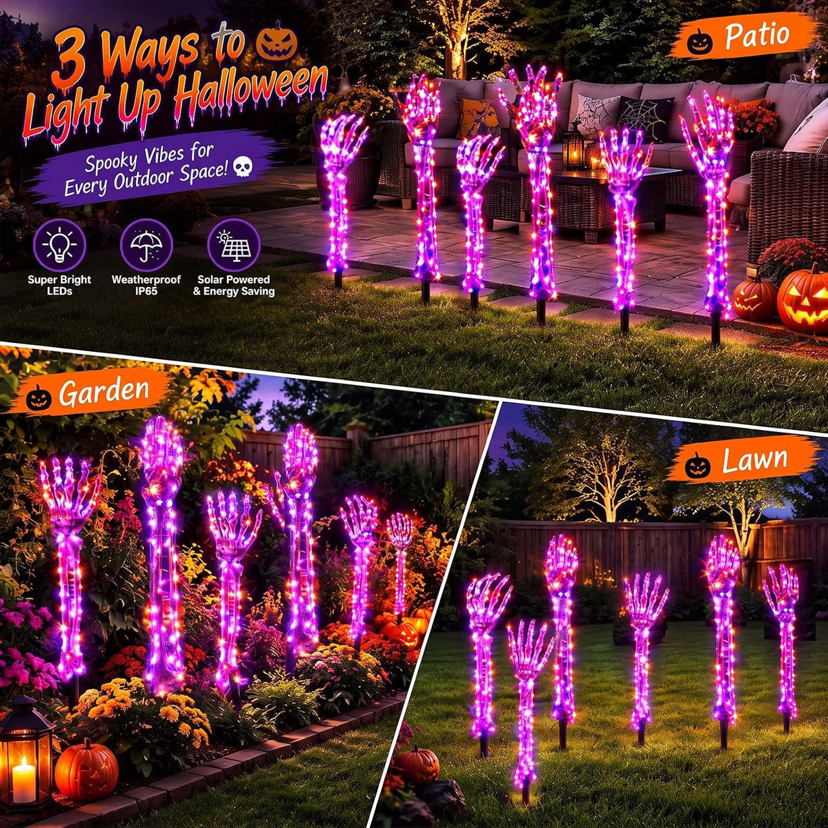 Solar Halloween Yard Decorations 10 Light up Skeleton Arms 500 LEDs 8 Modes