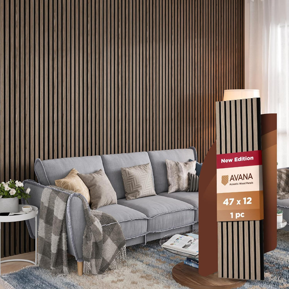 Avana Modern Acoustic Wood Wall Panels โ 47.2 X 12.6 Inch Walnut Acoustic Pan...