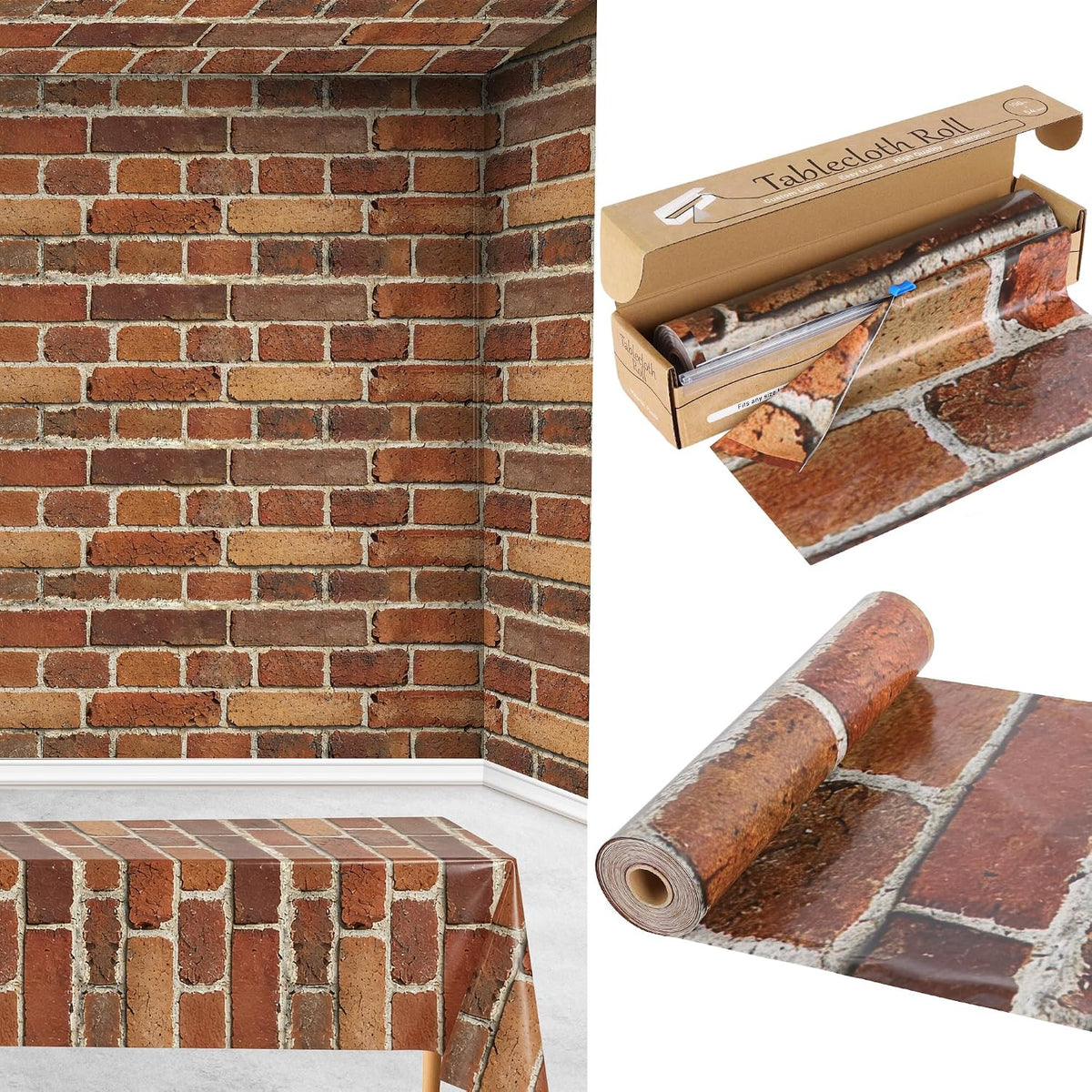 100FT x 54IN Halloween Red Brick Tablecloth Roll with Slide Cutter Box
