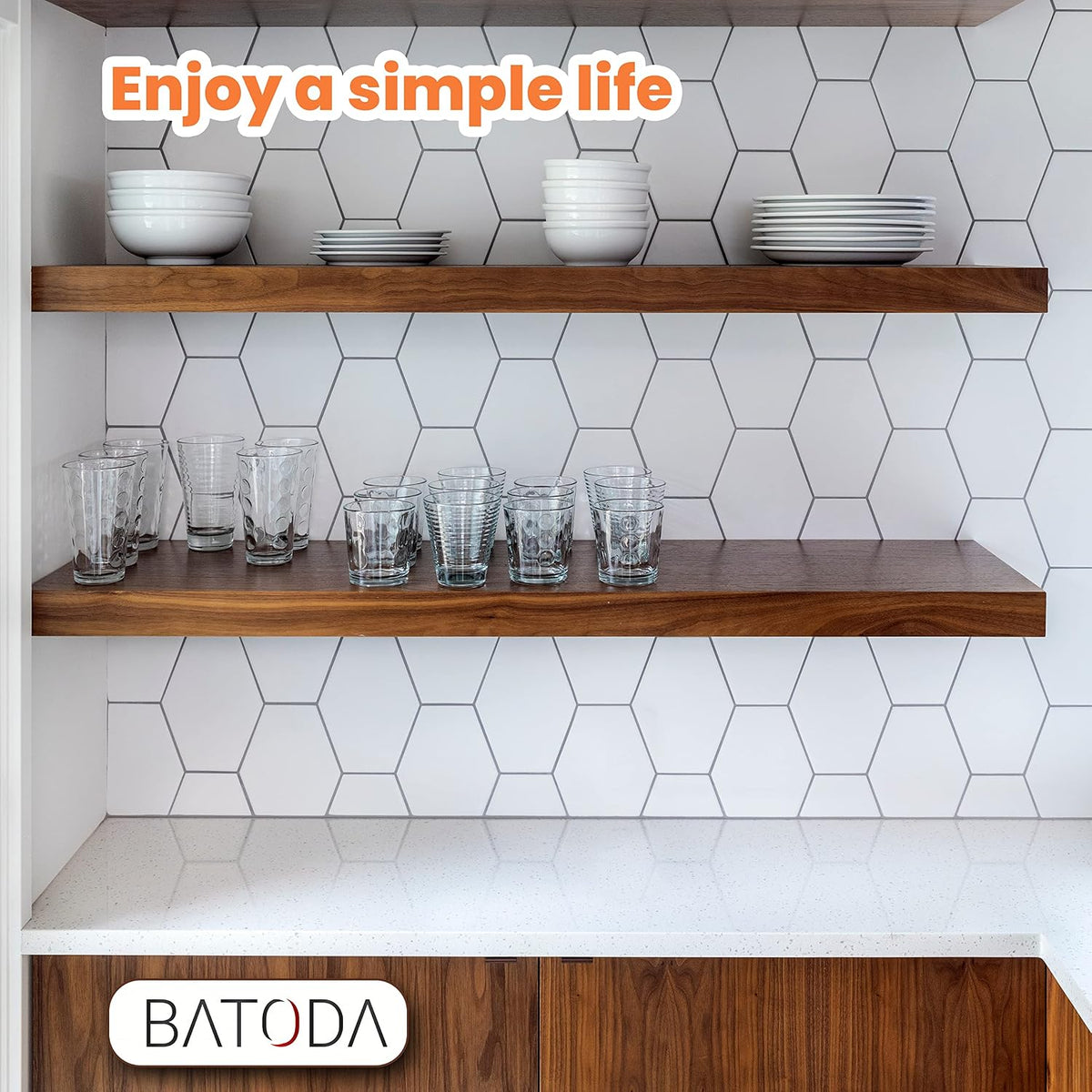 BATODA Set of 2 24" Acacia Wood Floating Shelves Wall Mounted โ Rustic F...