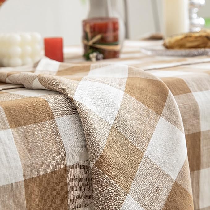 EVERLY 100% Yarn-Dyed Linen Rectangle Tablecloths 60x120Inches for Dining,Buf...