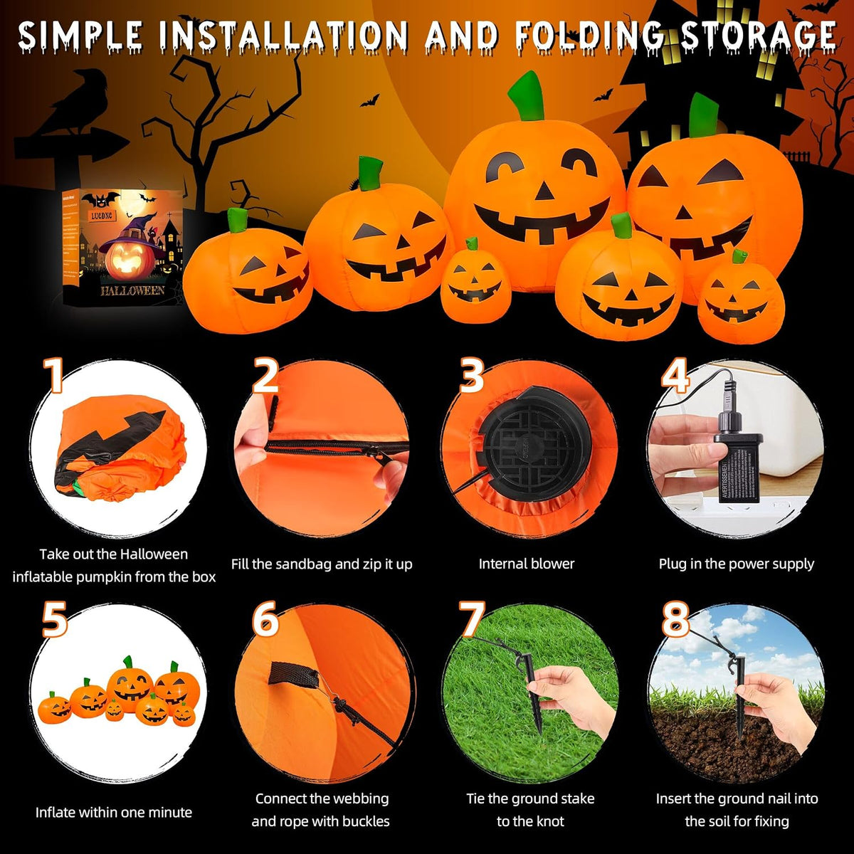 Halloween Decorations Outdoor 7.5 Ft Inflatables Pumpkins with LED Lights