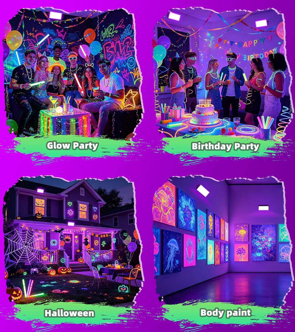 TigQiang 100W 4 Pack Black Light, Glow Party Supplies, Blacklight Halloween