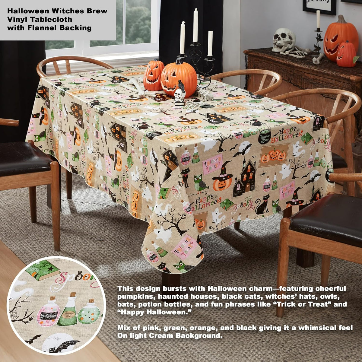 Newbridge Halloween Witches Brew 60 x 102 Inch Rectangle Vinyl Tablecloth