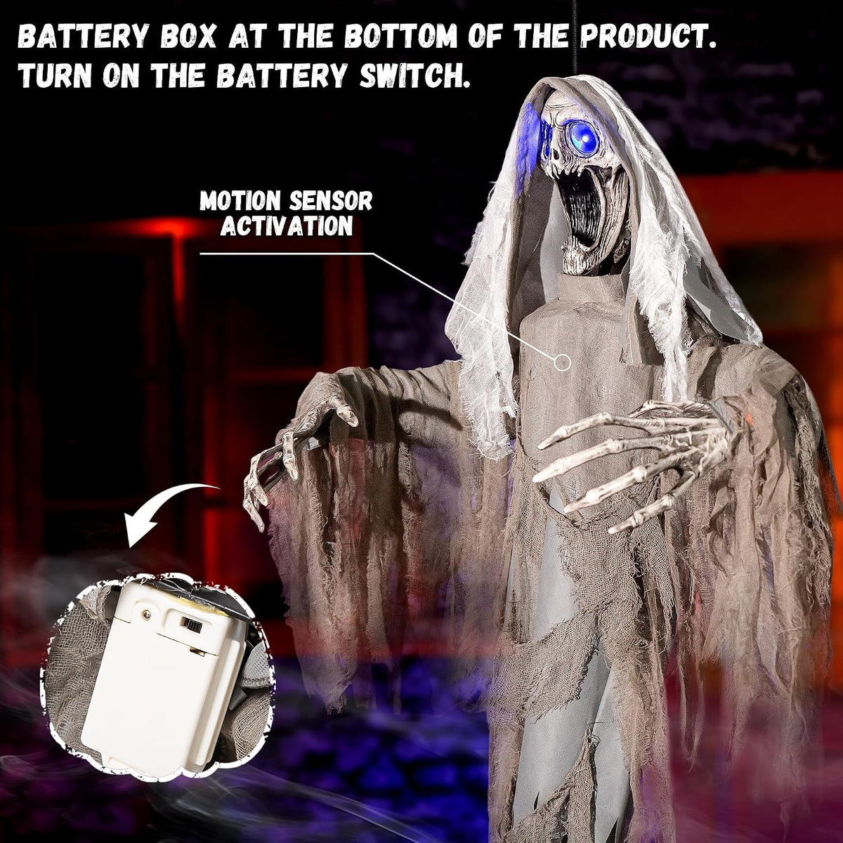 Halloween Animatronics Decorations Scary Hanging Ghost, 59'' Animated...