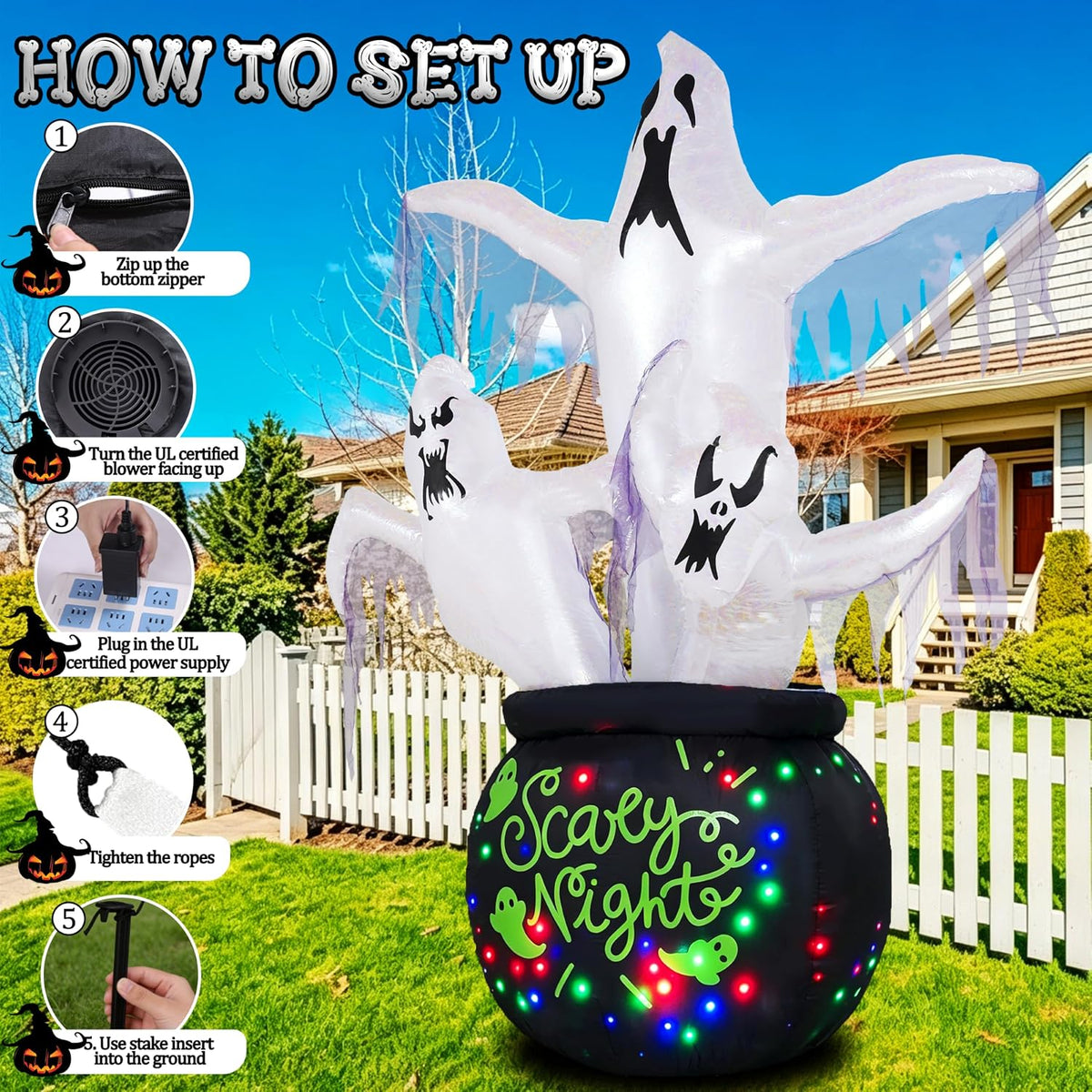 8FT Halloween Inflatables Outdoor Decorations Scary Large Ghost Decor