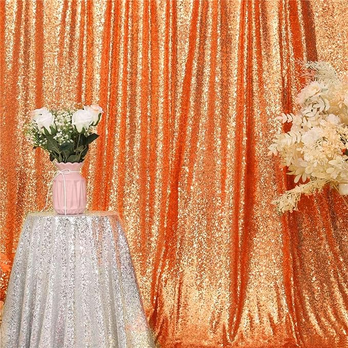 Eternal Beauty Orange Sequin Backdrop, 8x10 Ft Halloween Glitter Background C...