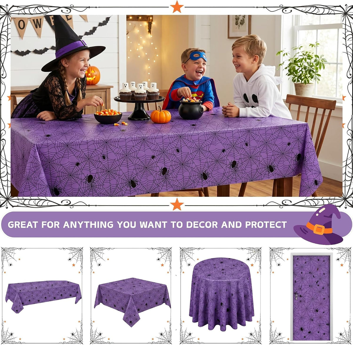3 Rolls 100FT x 54IN Halloween Spiderweb Plastic Tablecloth with Cutter Box