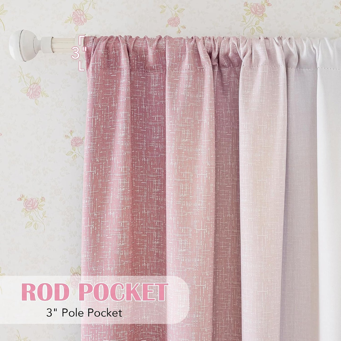 Pink White Ombre 100% Blackout Curtains Bedroom 52x63 2 Panels | Gradient Patterned Room Darkening Drapes for Girls Nursery Living Room 63 Inch Long Thermal Insulated Soundproof Rod Pocket