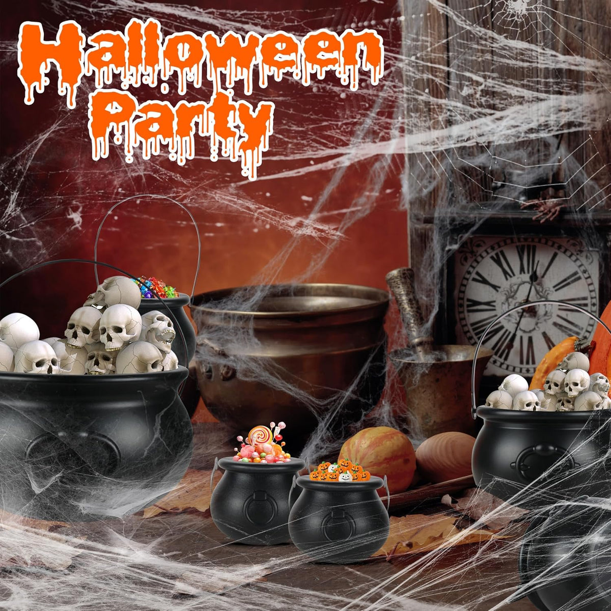 Halloween Large Cauldron Kettles, 4 in 1 [12.6"+7.7" +5.7"+ 5....