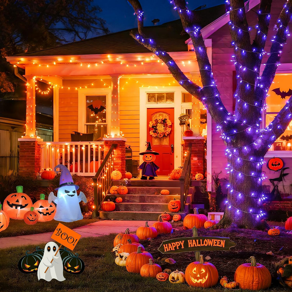 JMEXSUSS 168ft 600 LED Halloween Decor Lights Outdoor Clear Wire