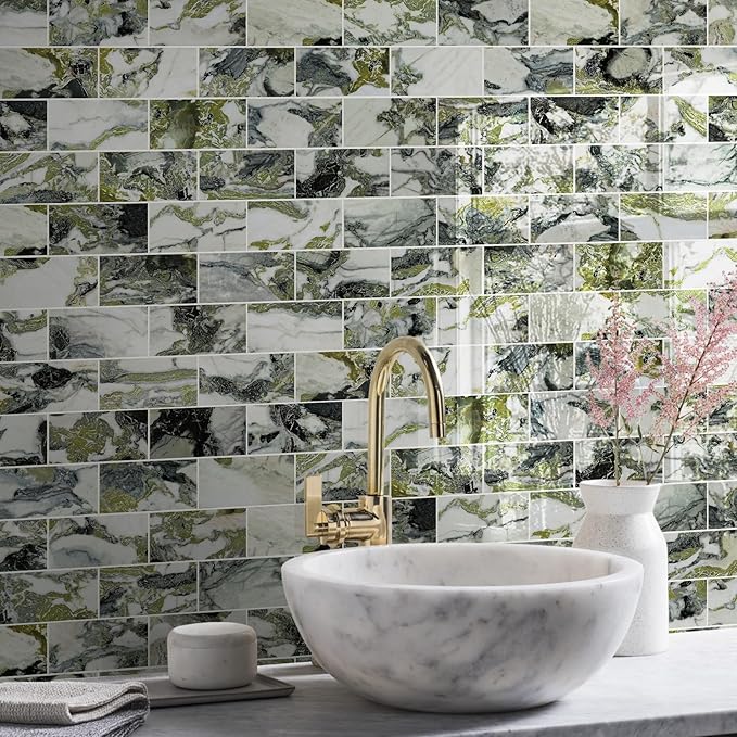 Vamos Tile 100-Piece Glossy Ice Green Peel and Stick Backsplash Tile, Stick on - Image 9