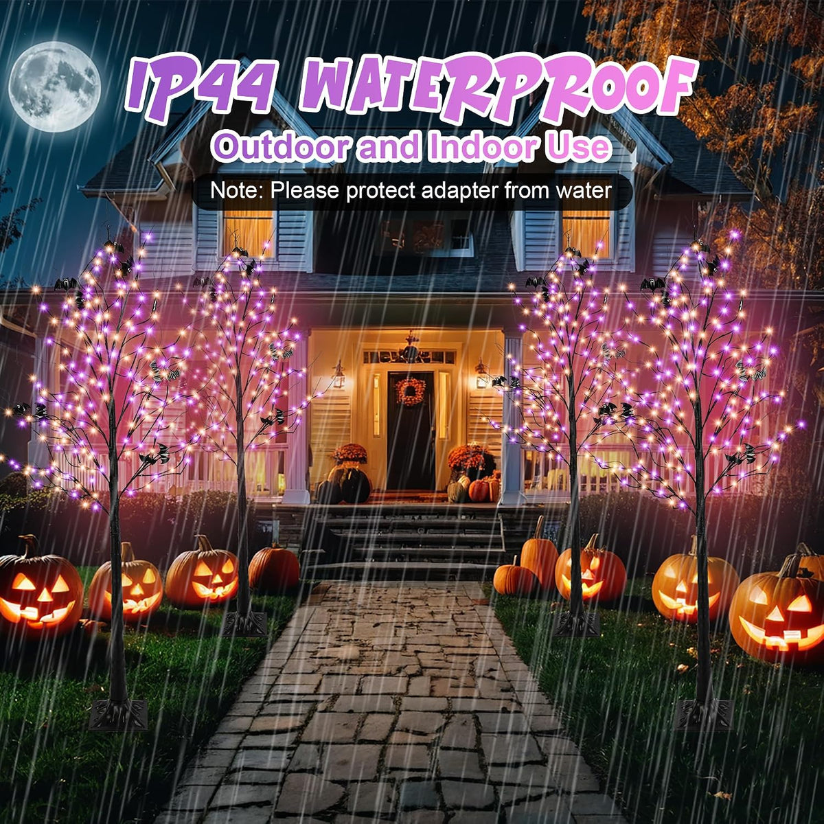 Halloween Lighted Tree with 260 LED Lights, 6FT Black Halloween Tree with Tim...