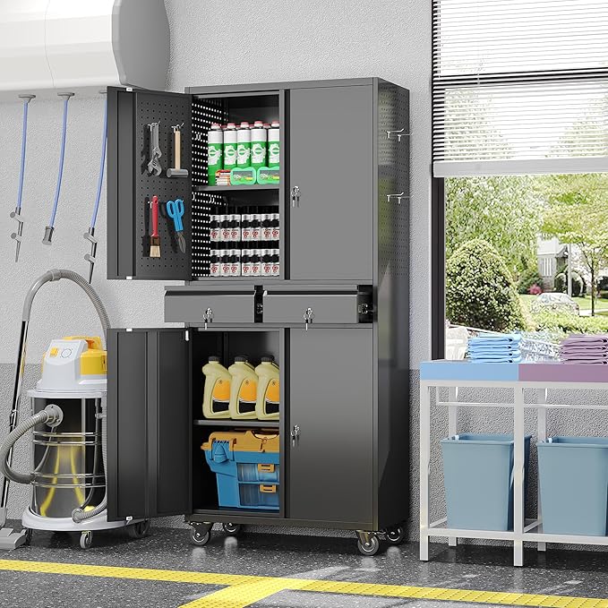 Garage Storage Cabinet with Wheels and Doors, Required Assembly - Image 9