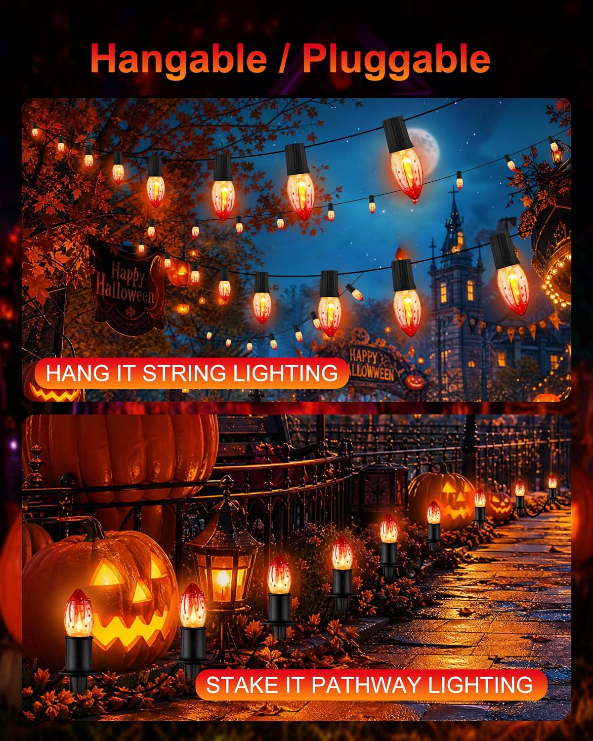 24.2FT Halloween Pathway Lights Outdoor, C9 Halloween Lights 20 Lights